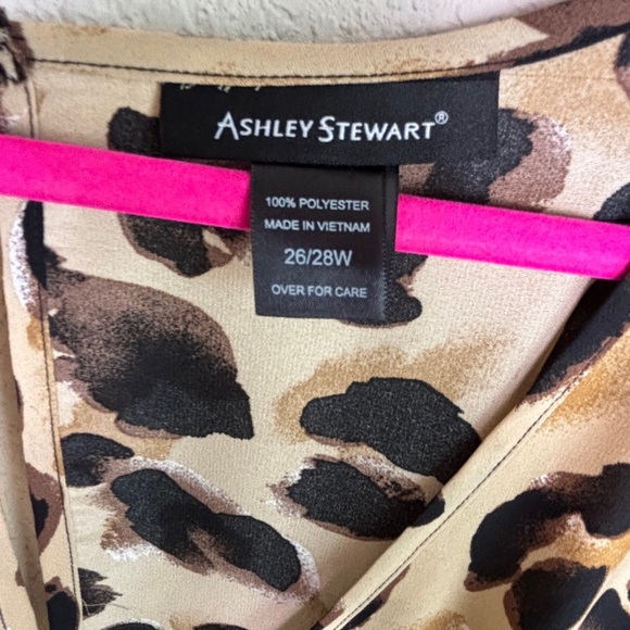 Ashley Stewart Leopard Animal Print Belted Waist Pleated Chiffon Dress 26/28W - Picture 7 of 13